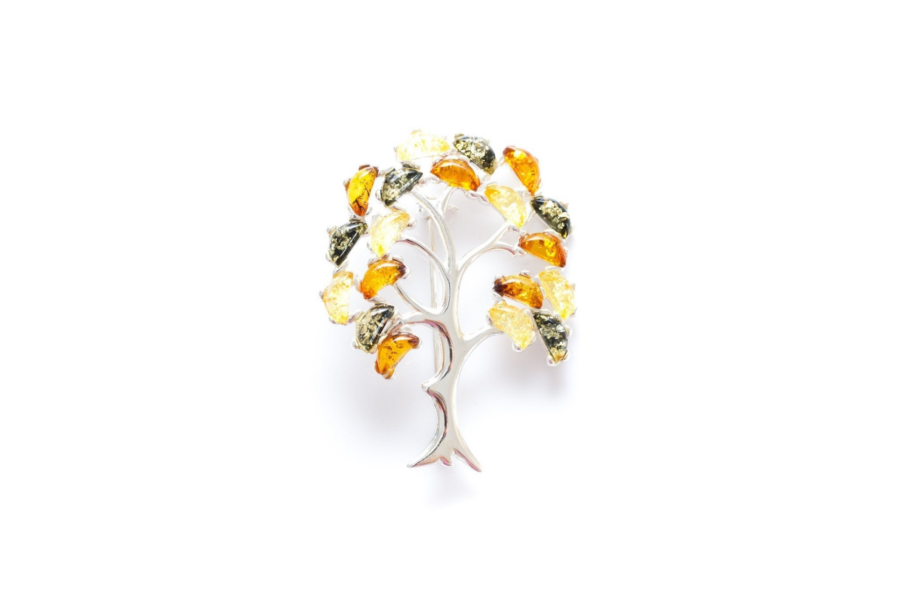 Colourful Large Amber Tree Brooch - Selectique