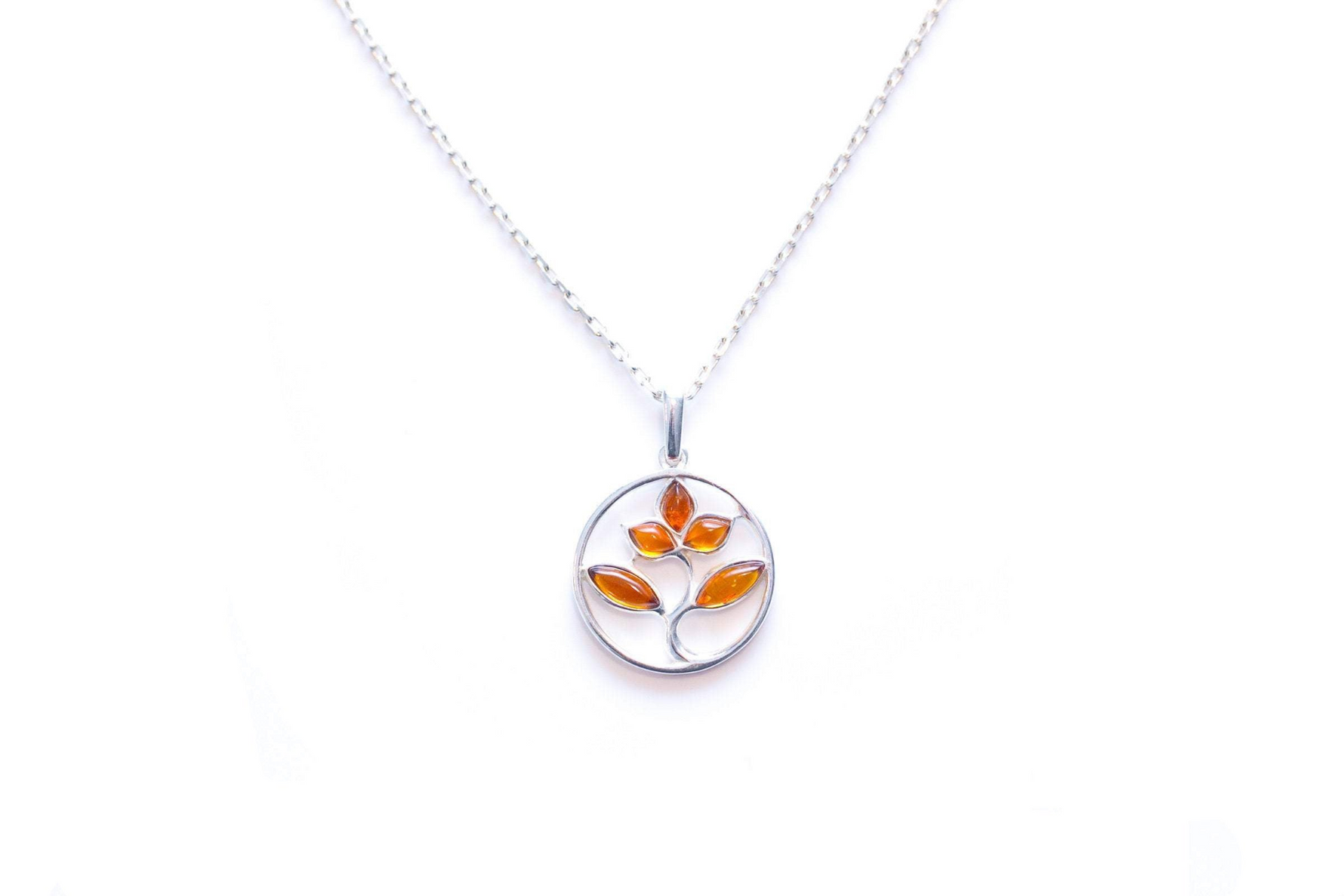 Amber Tree Charm Pendant, Minimal Amber Necklace - Selectique