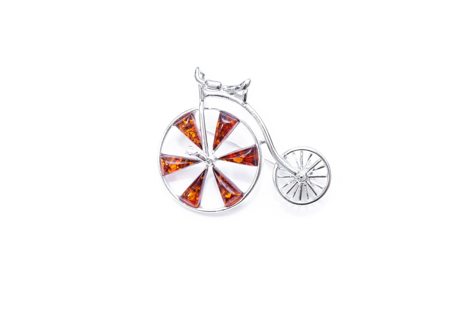 Amber Detail Penny Farthing Brooch - Selectique