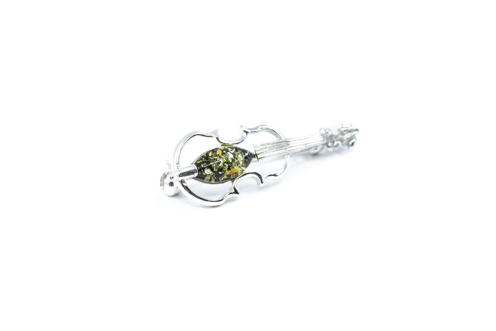 Classic Green Amber Violin Brooch - Selectique