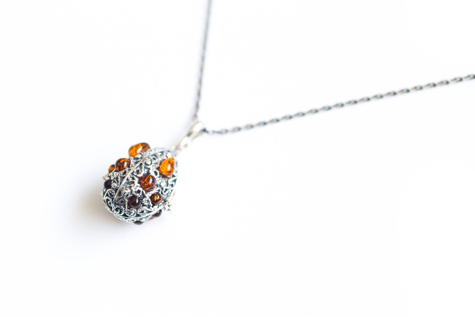 Fabergé Inspired Amber Egg Locket Necklace - Selectique
