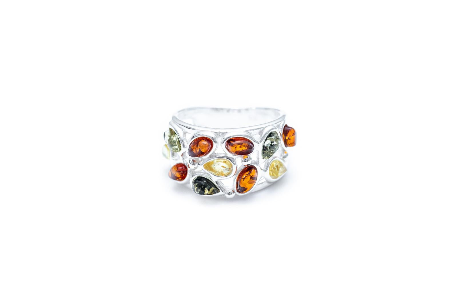 Floral Multicolour Amber Cuff Ring - Selectique