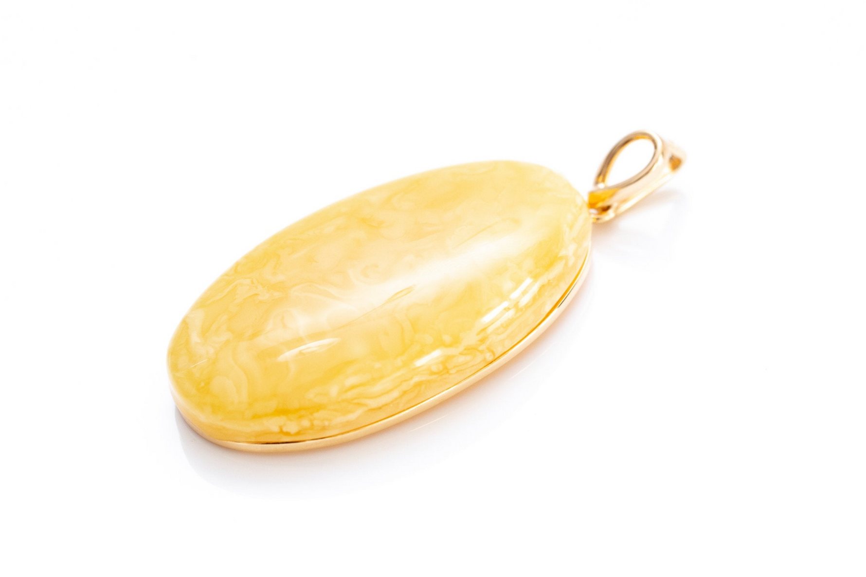 OOAK Large Gold Plated Creamy Amber Pendant - Selectique