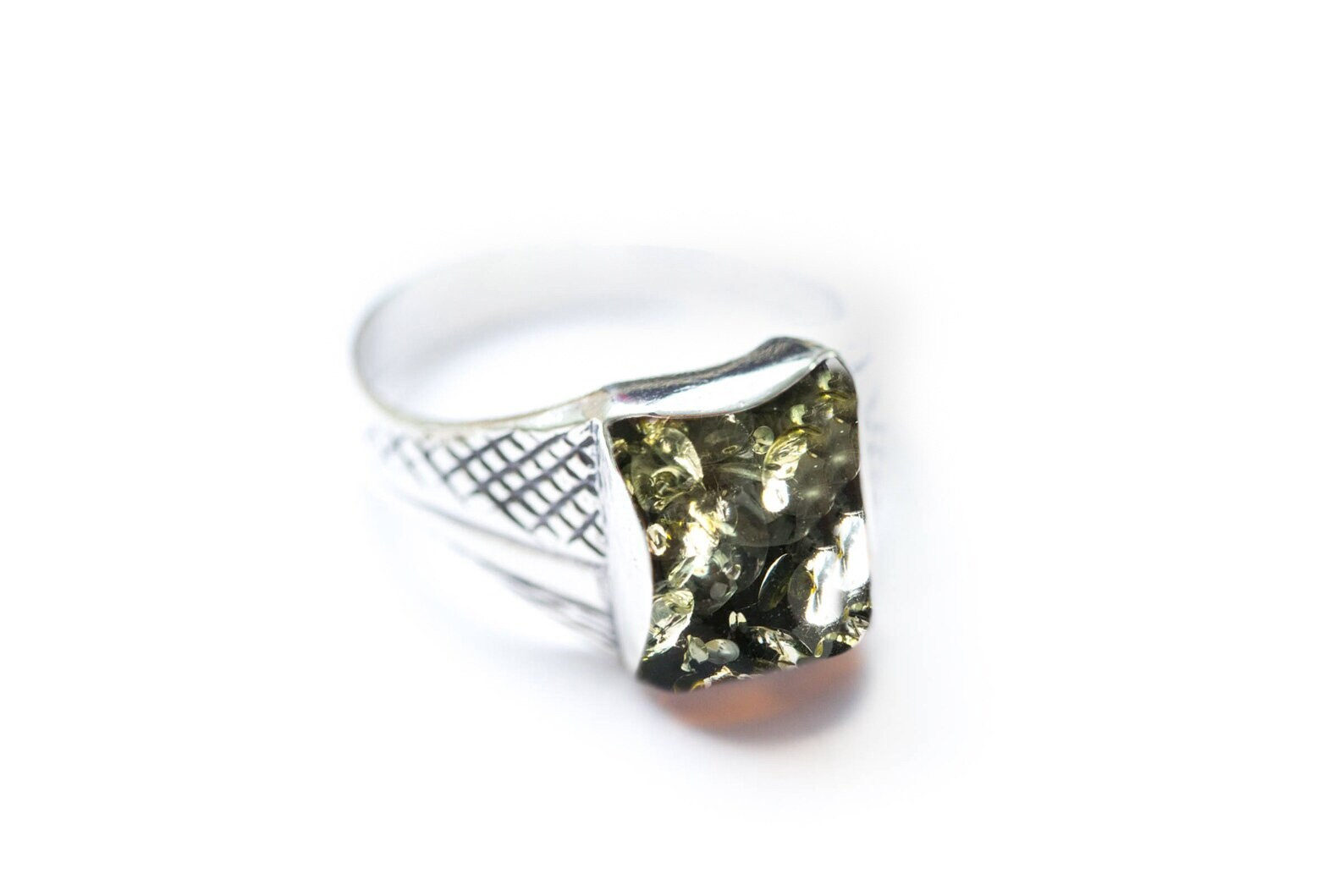 Men's Green Amber Solitaire Ring - Selectique