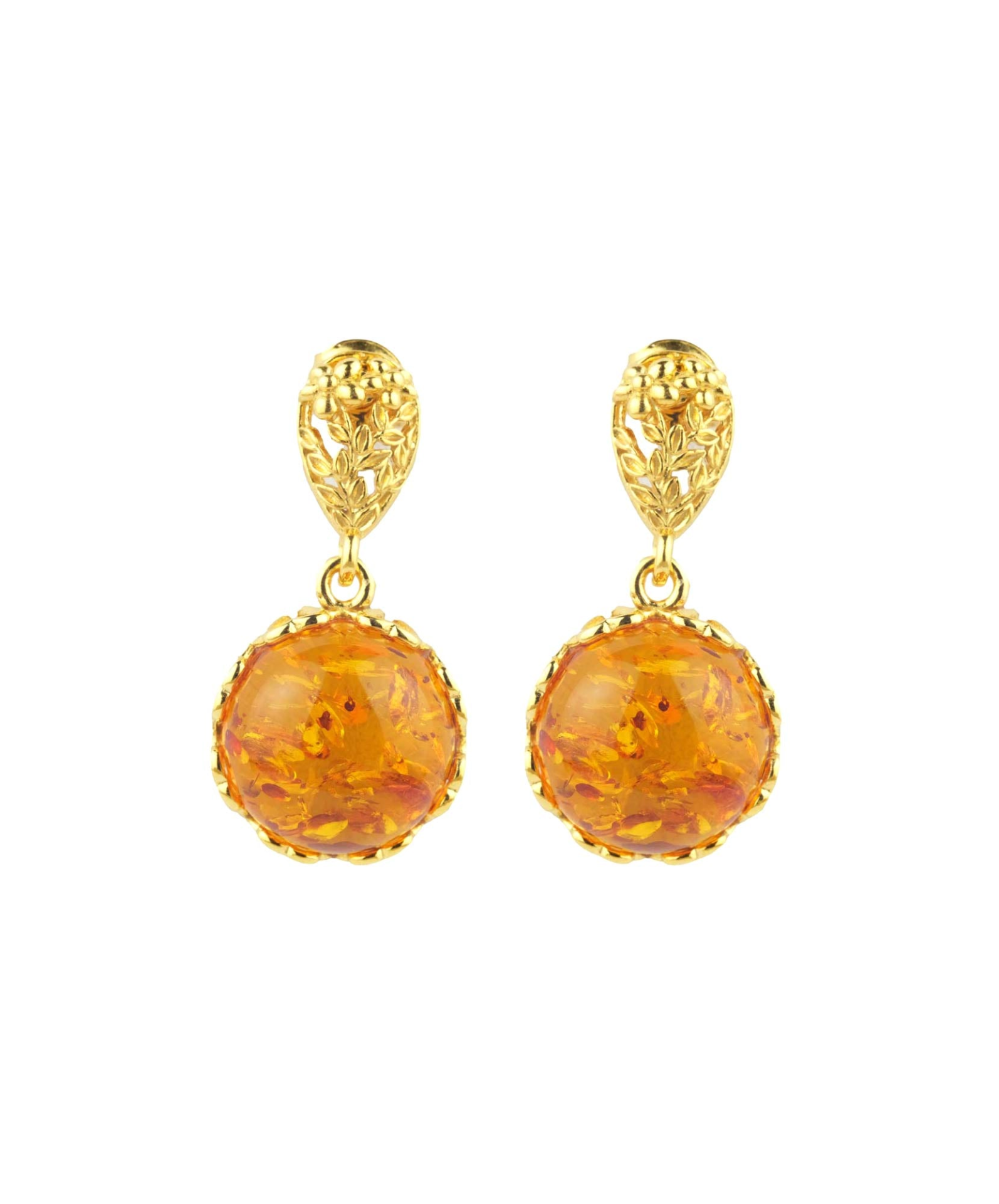 Amber Drop Earrings with Gold Floral Accent - Selectique