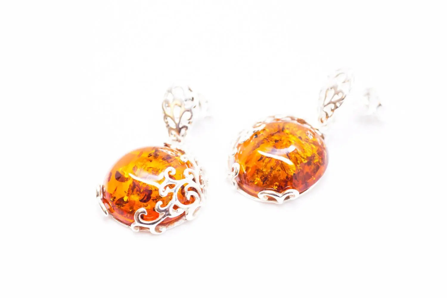 Fiery Amber Filigree Dangle Earrings - Selectique