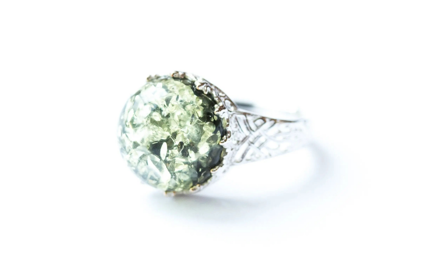 Princess Crown Green Amber Ring - Selectique