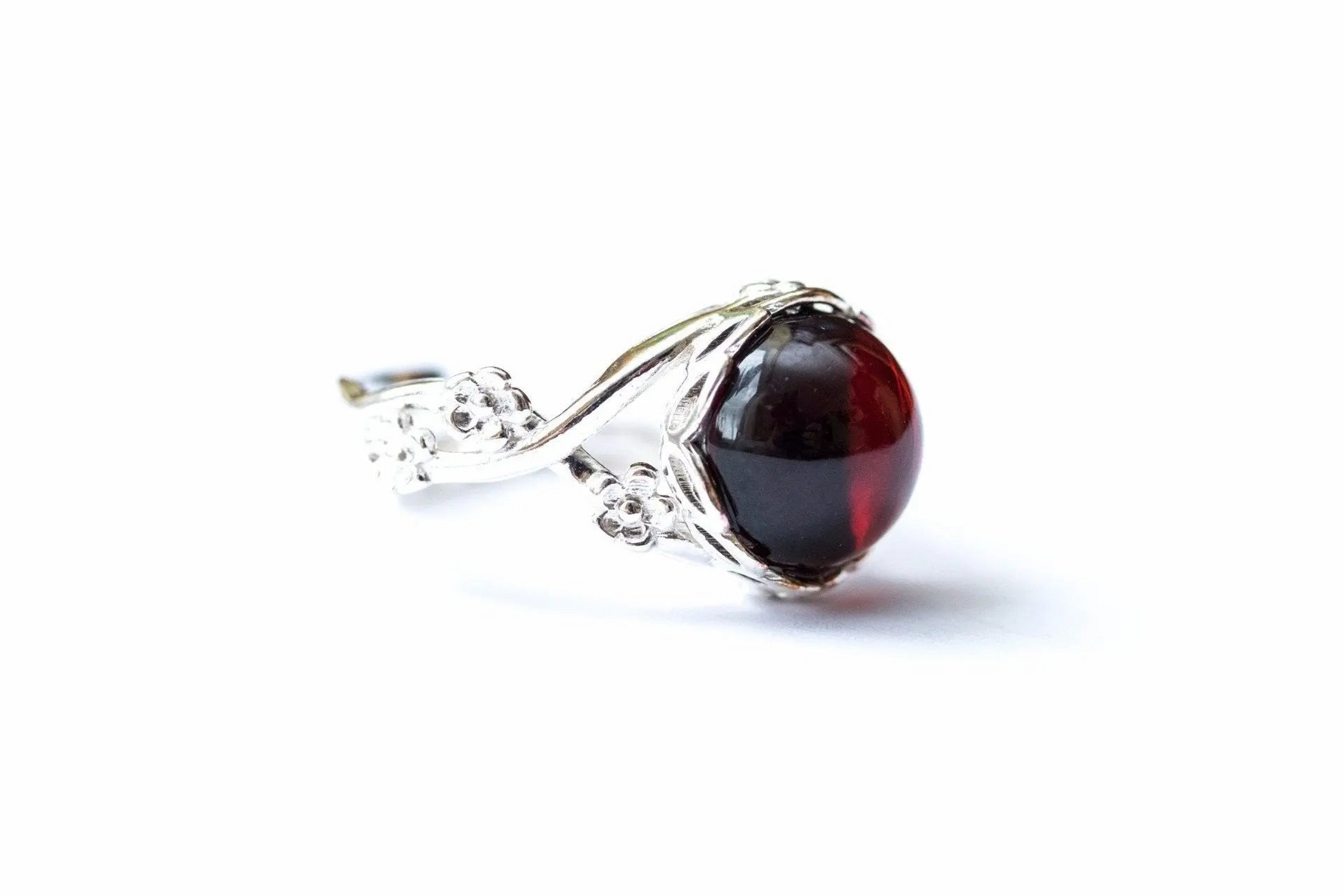 Dainty Floral Cherry Amber Ring - Selectique