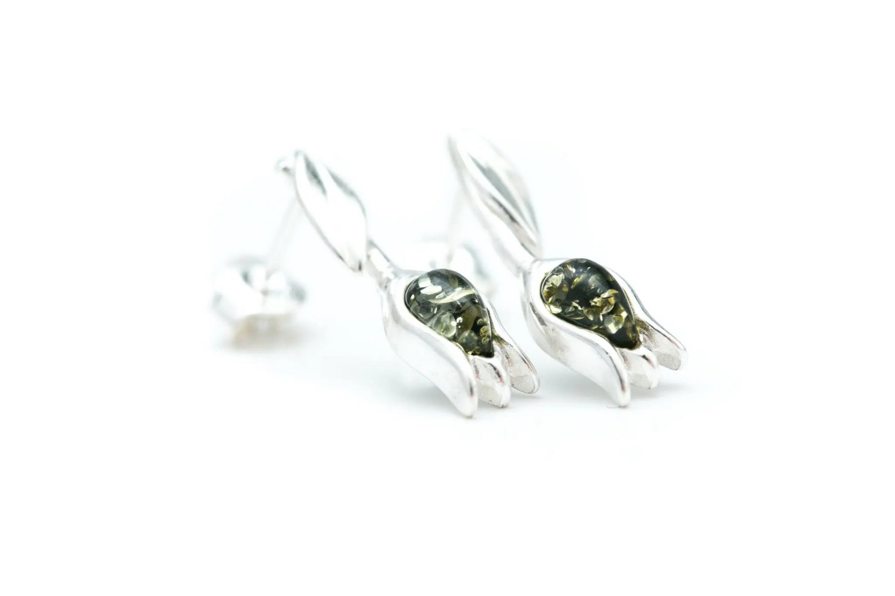 Green Amber Tulip Stud Earrings - Selectique