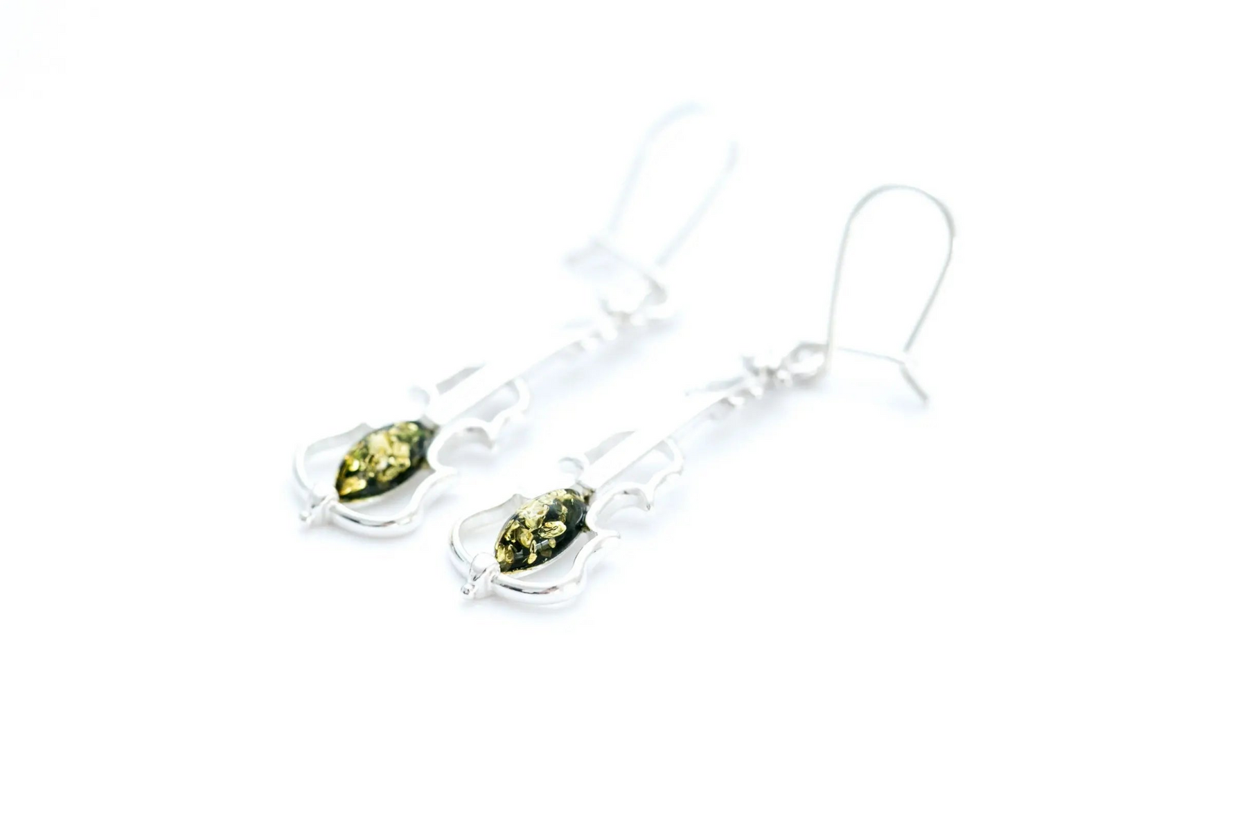 Green Amber Violin Earrings - Selectique