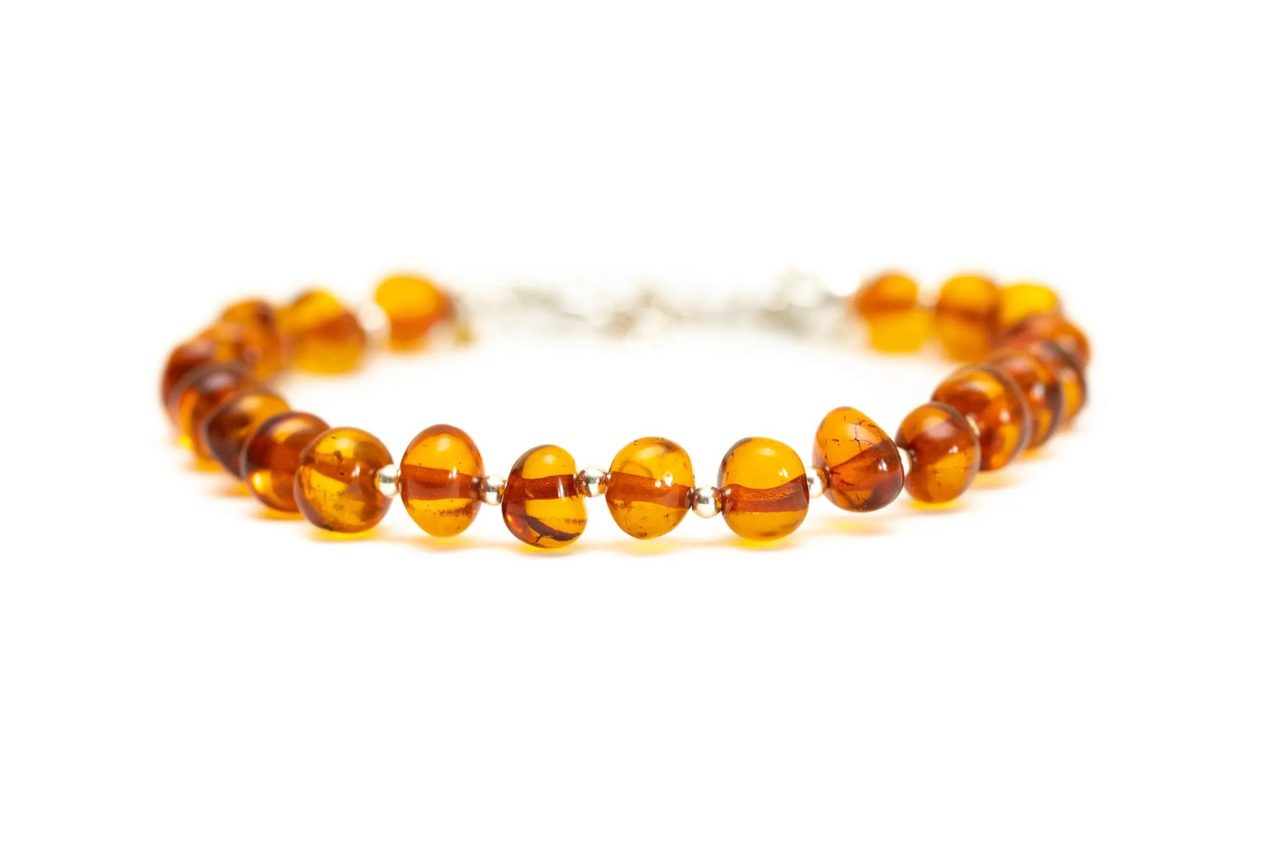 Silver and Polished Amber Nugget Bead Bracelet - Selectique
