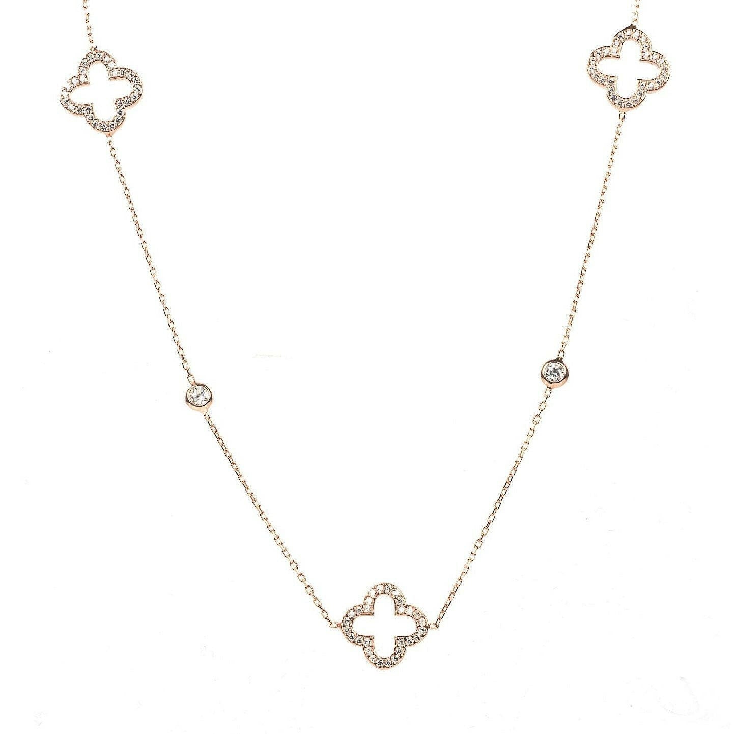 Open Clover Long Necklace Rosegold.