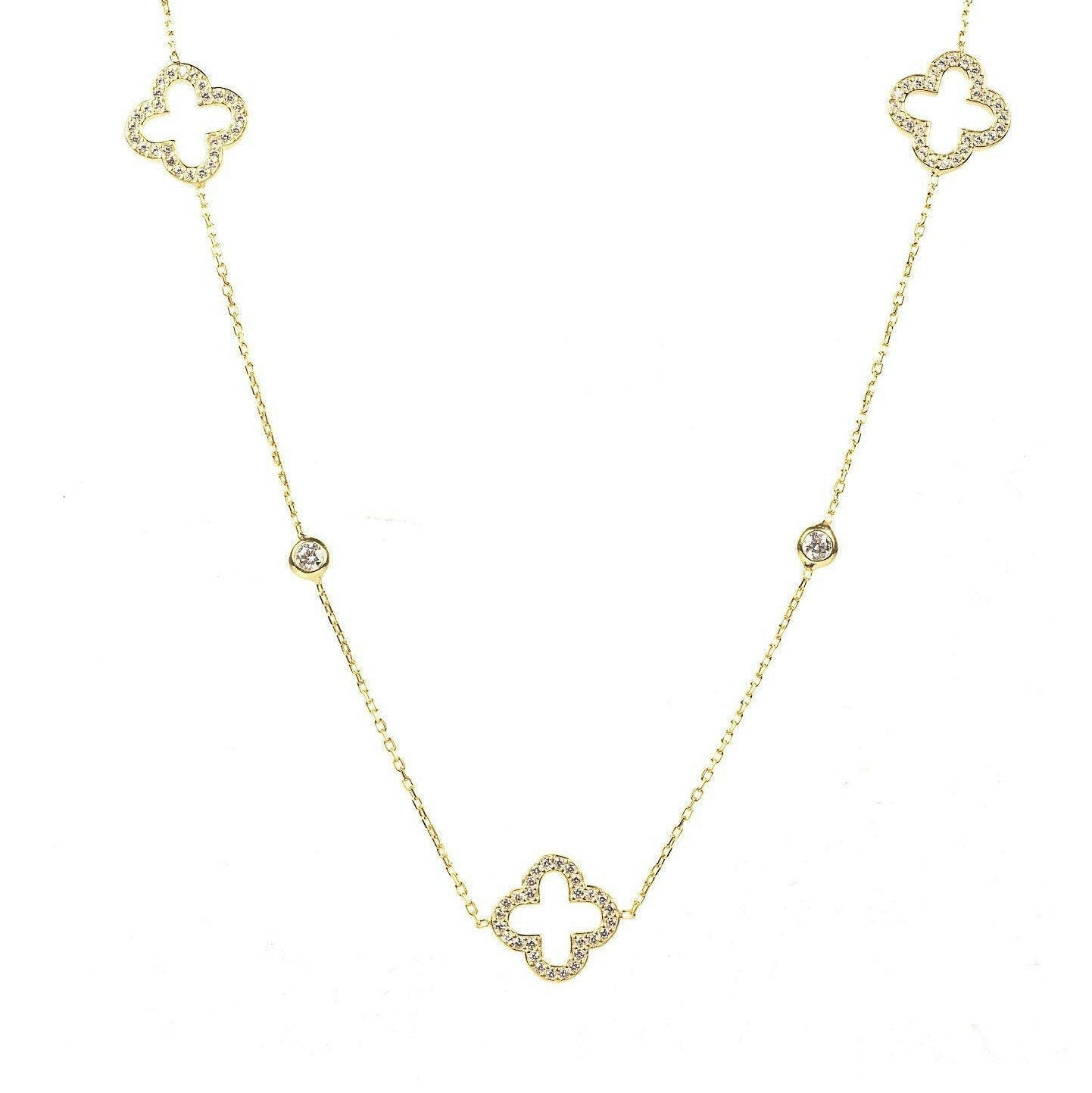 Open Clover Long Necklace Gold.