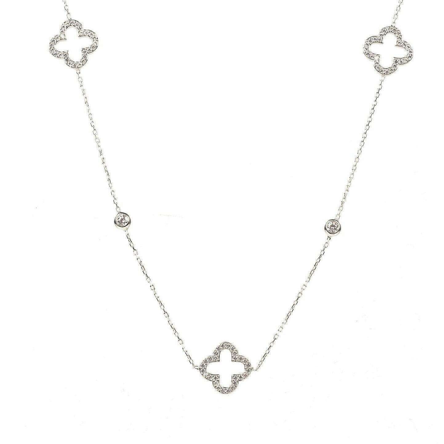 Open Clover Long Necklace Silver.