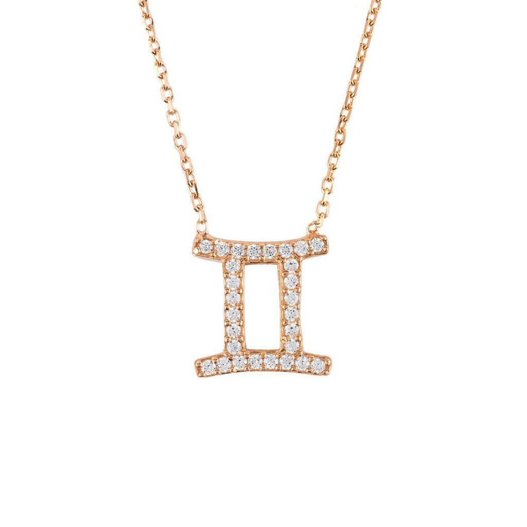 Zodiac Star Sign Pendant Necklace Rose Gold Gemini.