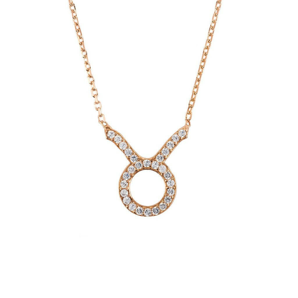 Zodiac Star Sign Pendant Necklace Rose Gold Taurus.