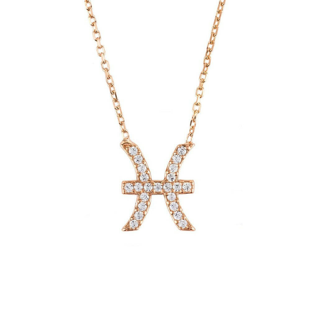 Zodiac Star Sign Pendant Necklace Rose Gold Pisces.