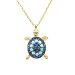 Turtle Turquoise Blue Pendant Necklace Gold.