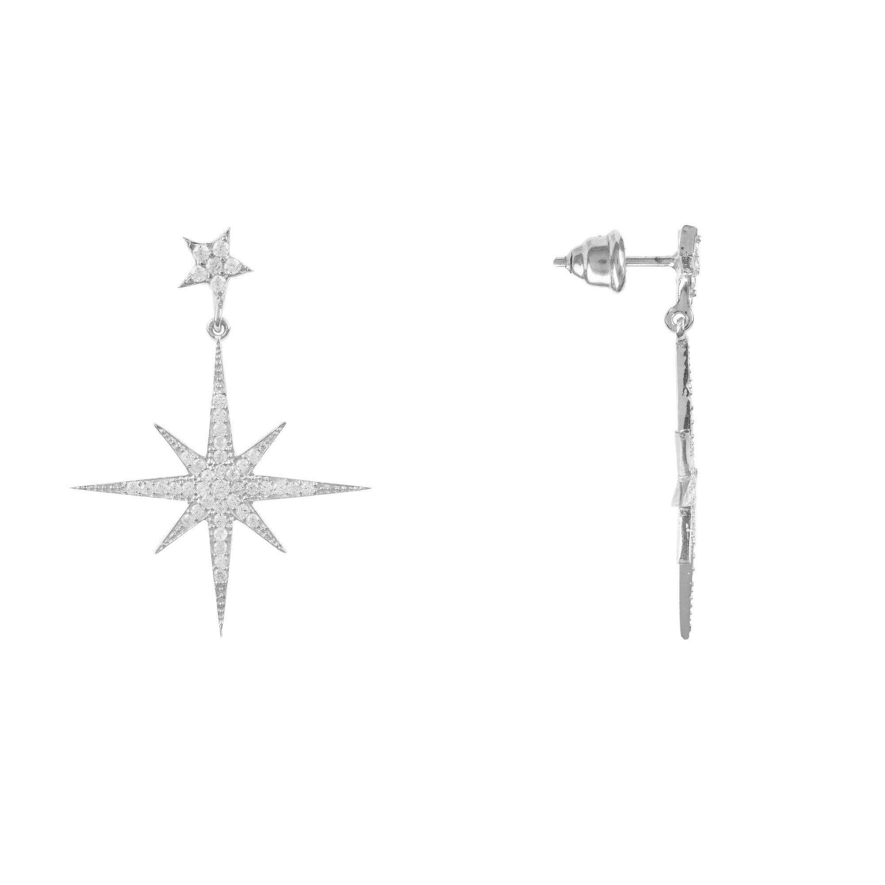 Petite Star Burst Drop Earrings Silver.