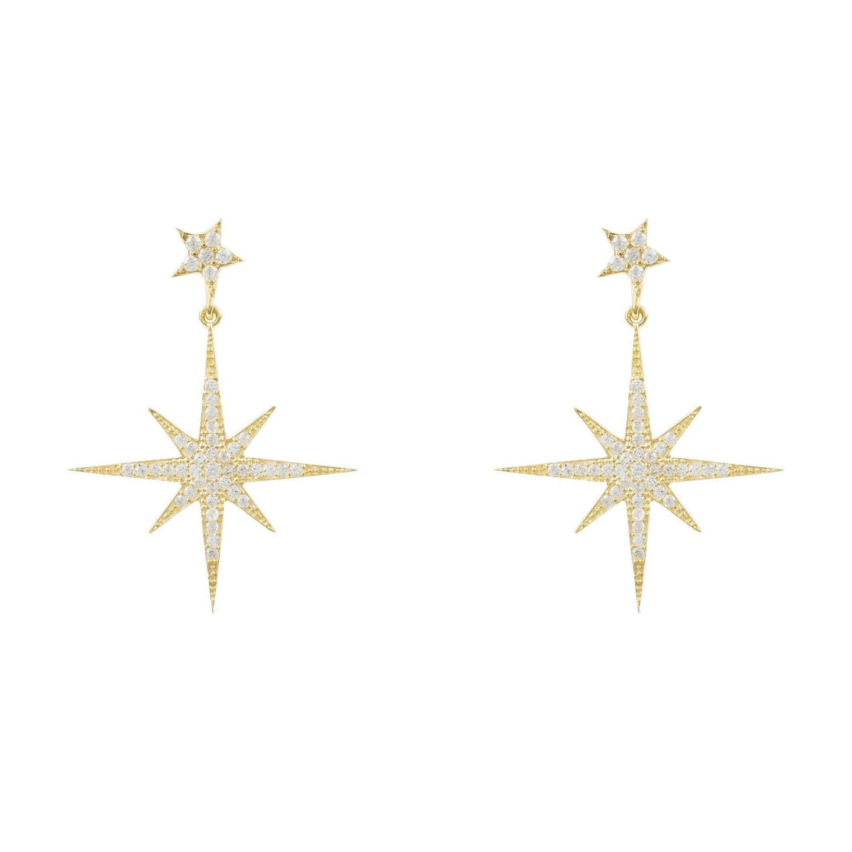 Petite Star Burst Drop Earrings Gold.