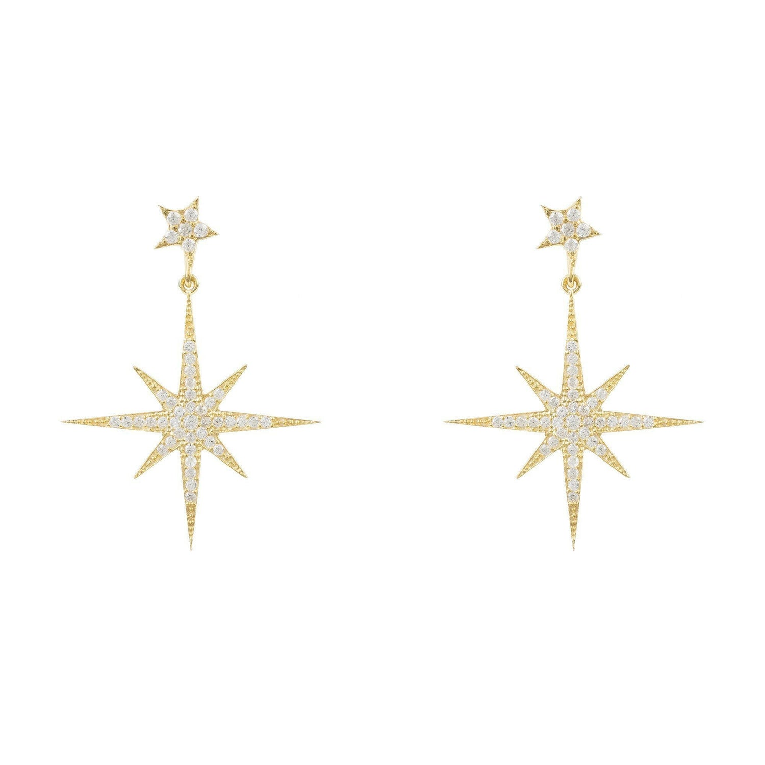 Petite Star Burst Drop Earrings Gold.