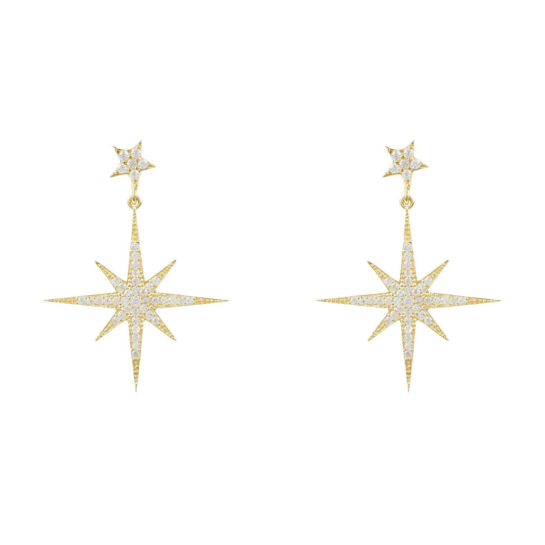 Petite Star Burst Drop Earrings Gold.