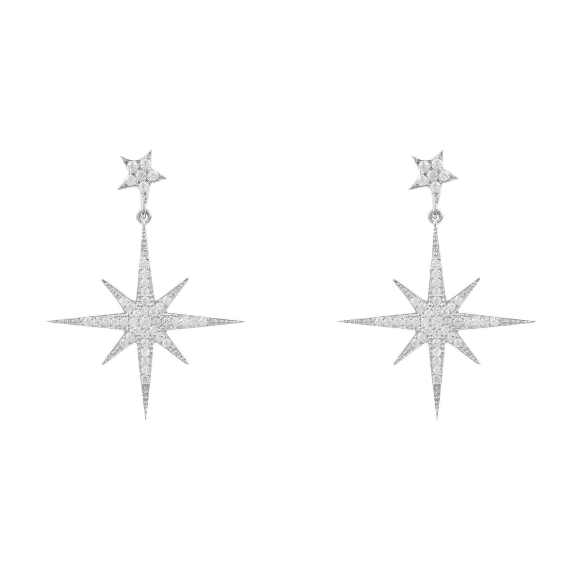 Petite Star Burst Drop Earrings Silver.