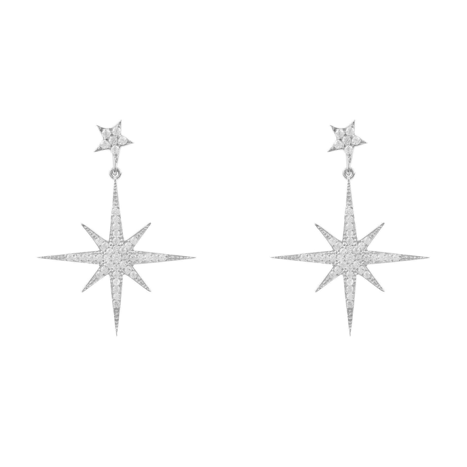 Petite Star Burst Drop Earrings Silver.