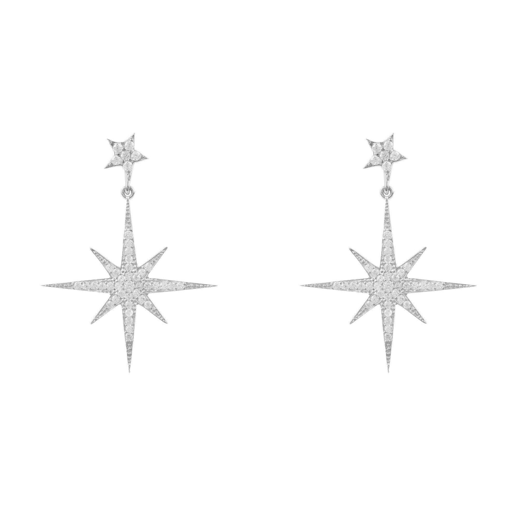 Petite Star Burst Drop Earrings Silver.