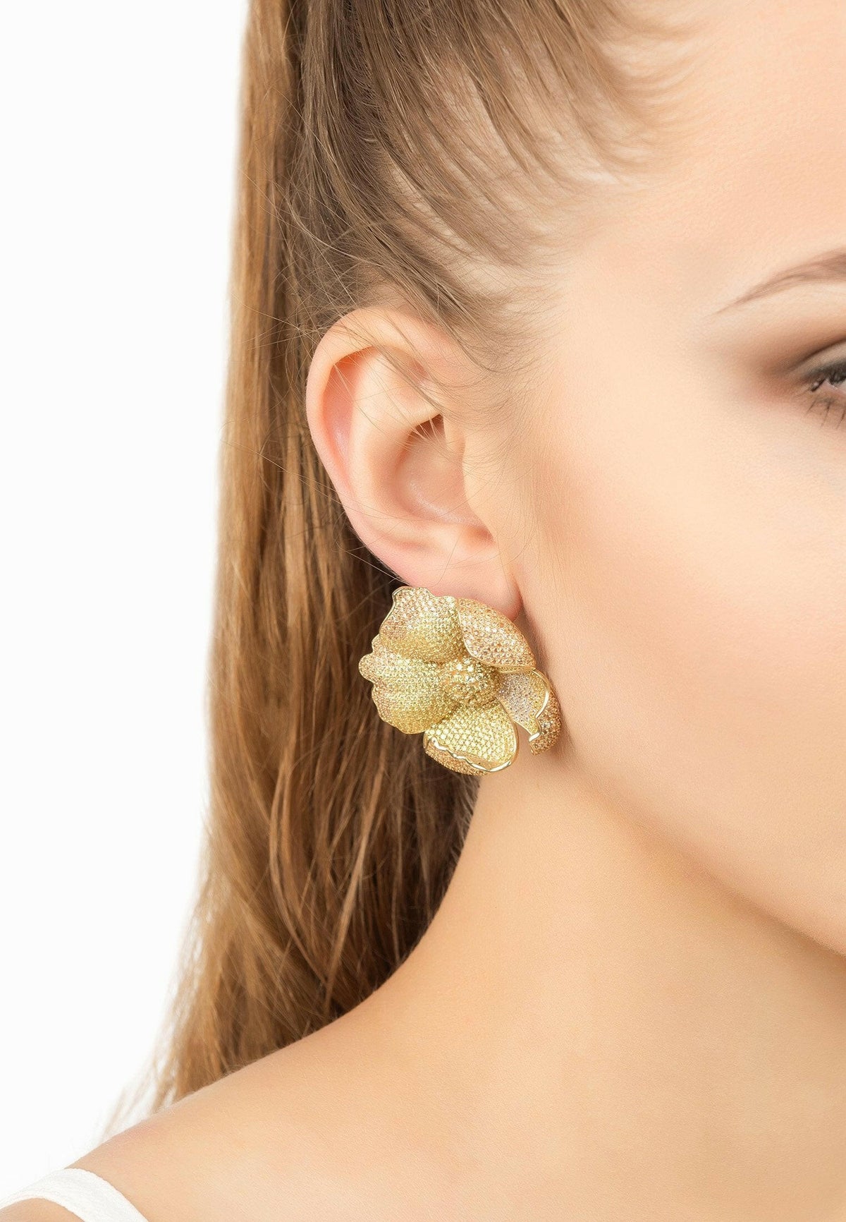 Poppy Flower Lemon Earrings Gold.