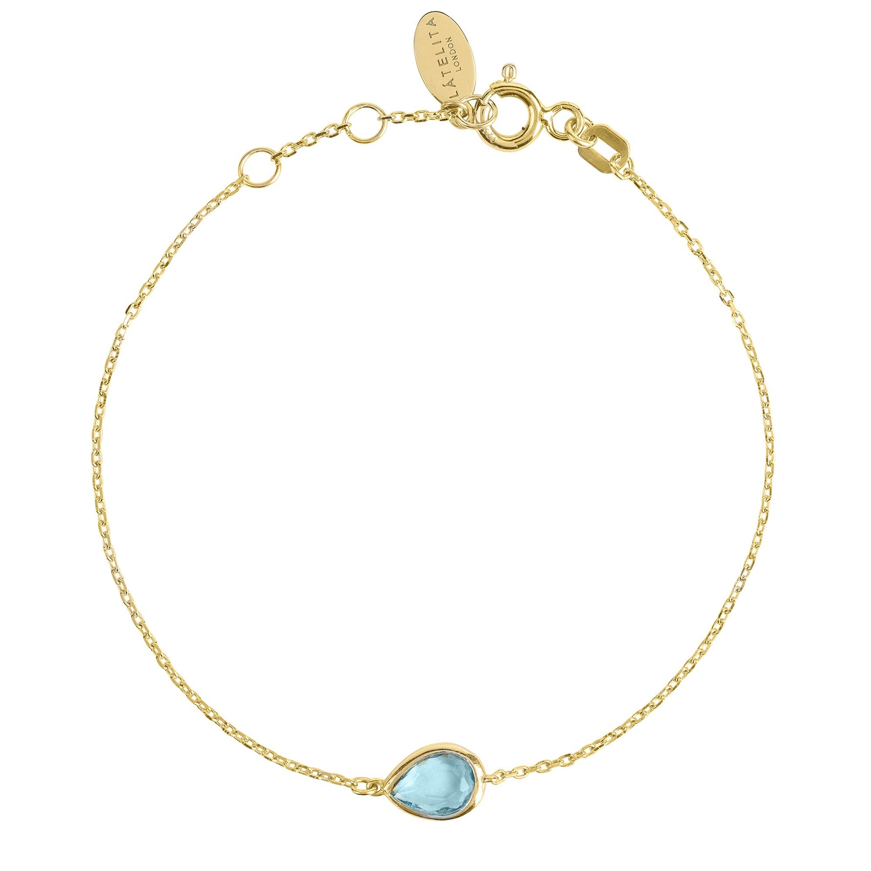 Pisa Mini Teardrop Bracelet Gold Blue Topaz.