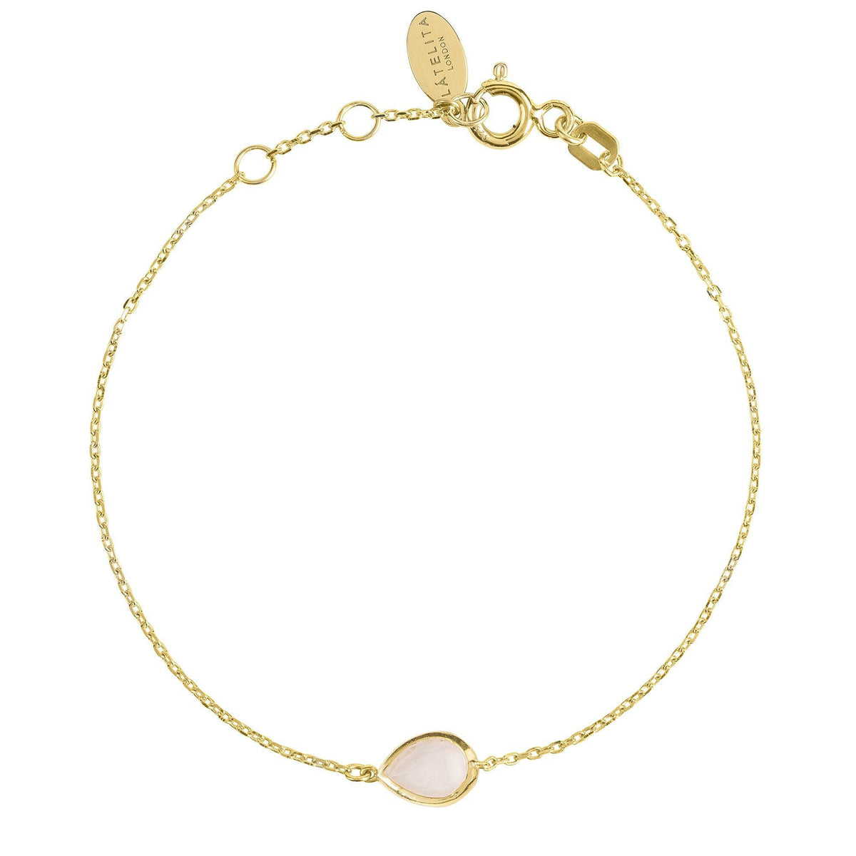 Pisa Mini Teardrop Bracelet Gold Rose Quartz.