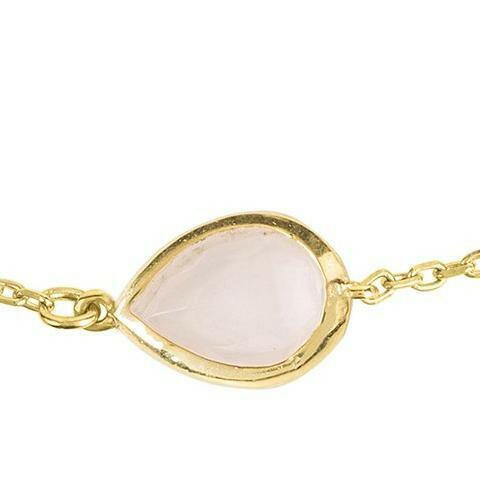 Pisa Mini Teardrop Bracelet Gold Rose Quartz.