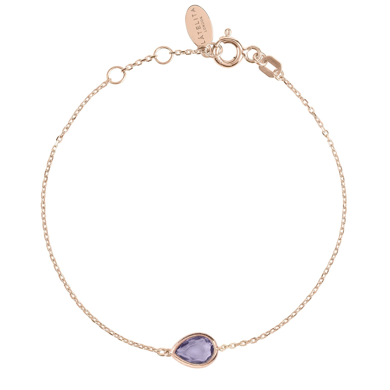 Pisa Mini Teardrop Bracelet Rosegold Amethyst.