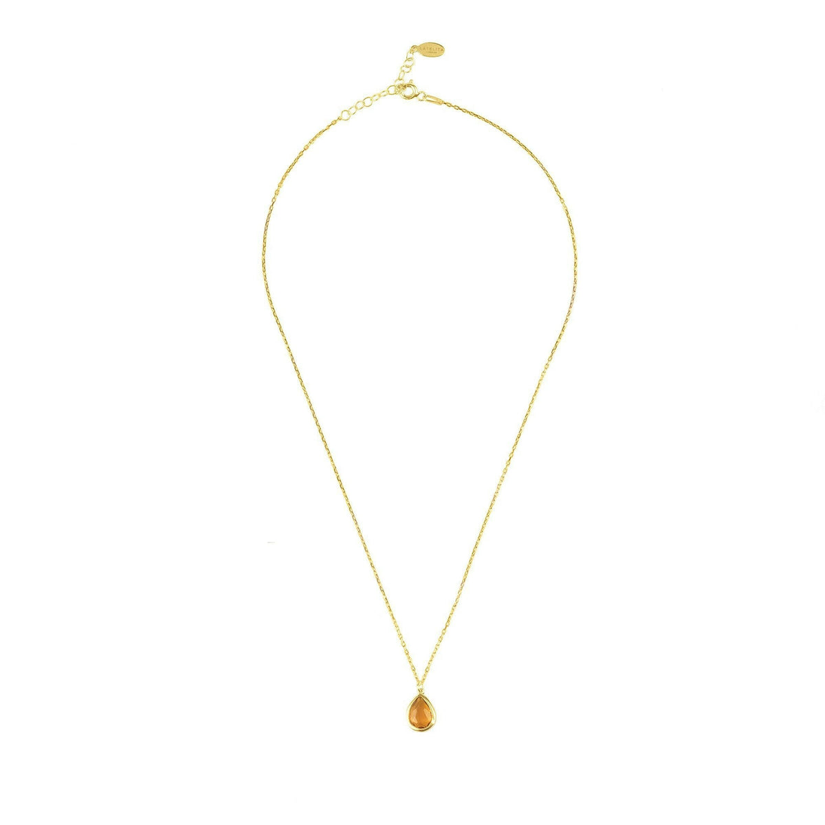 Pisa Mini Teardrop Necklace Gold Citrine.