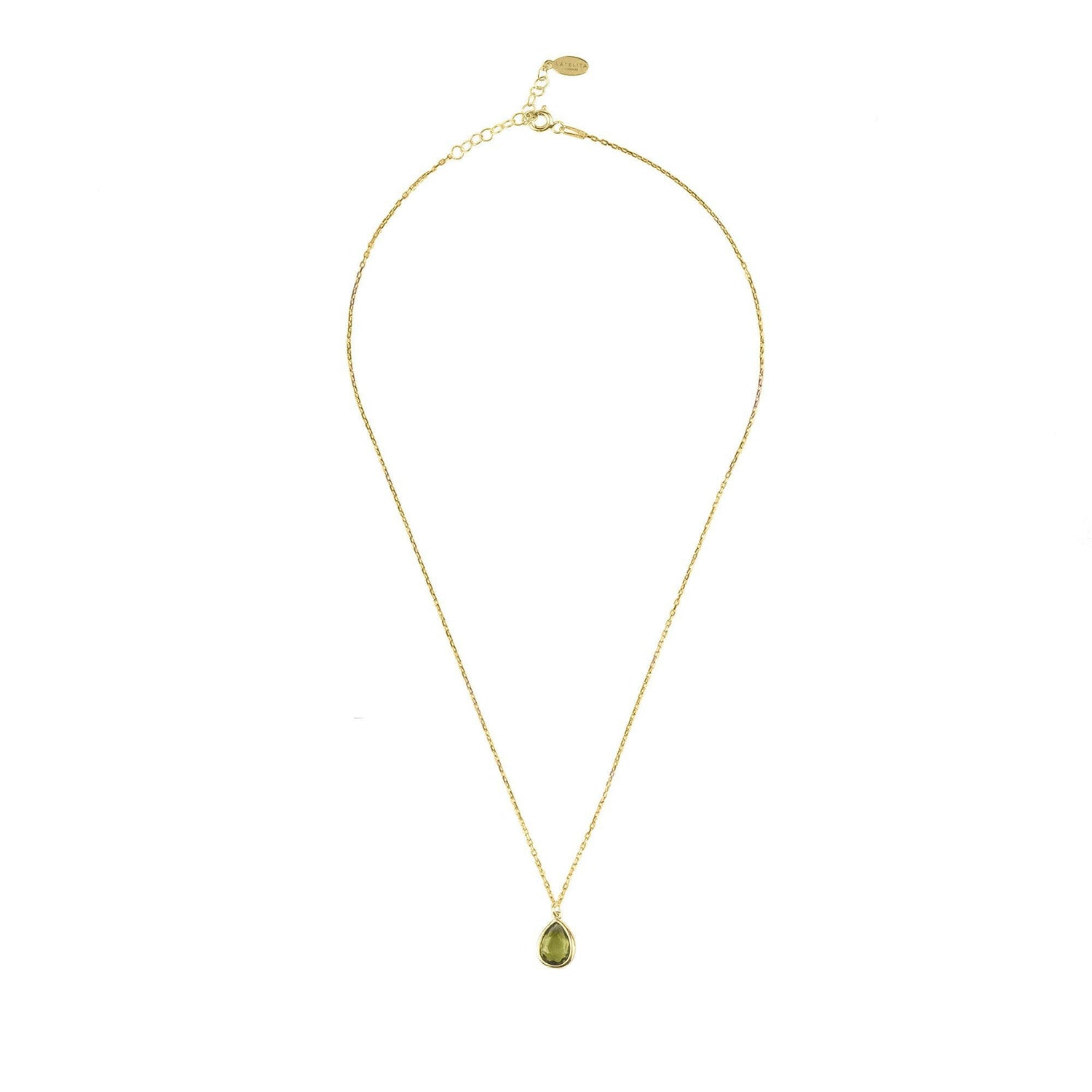 Pisa Mini Teardrop Necklace Gold Peridot.