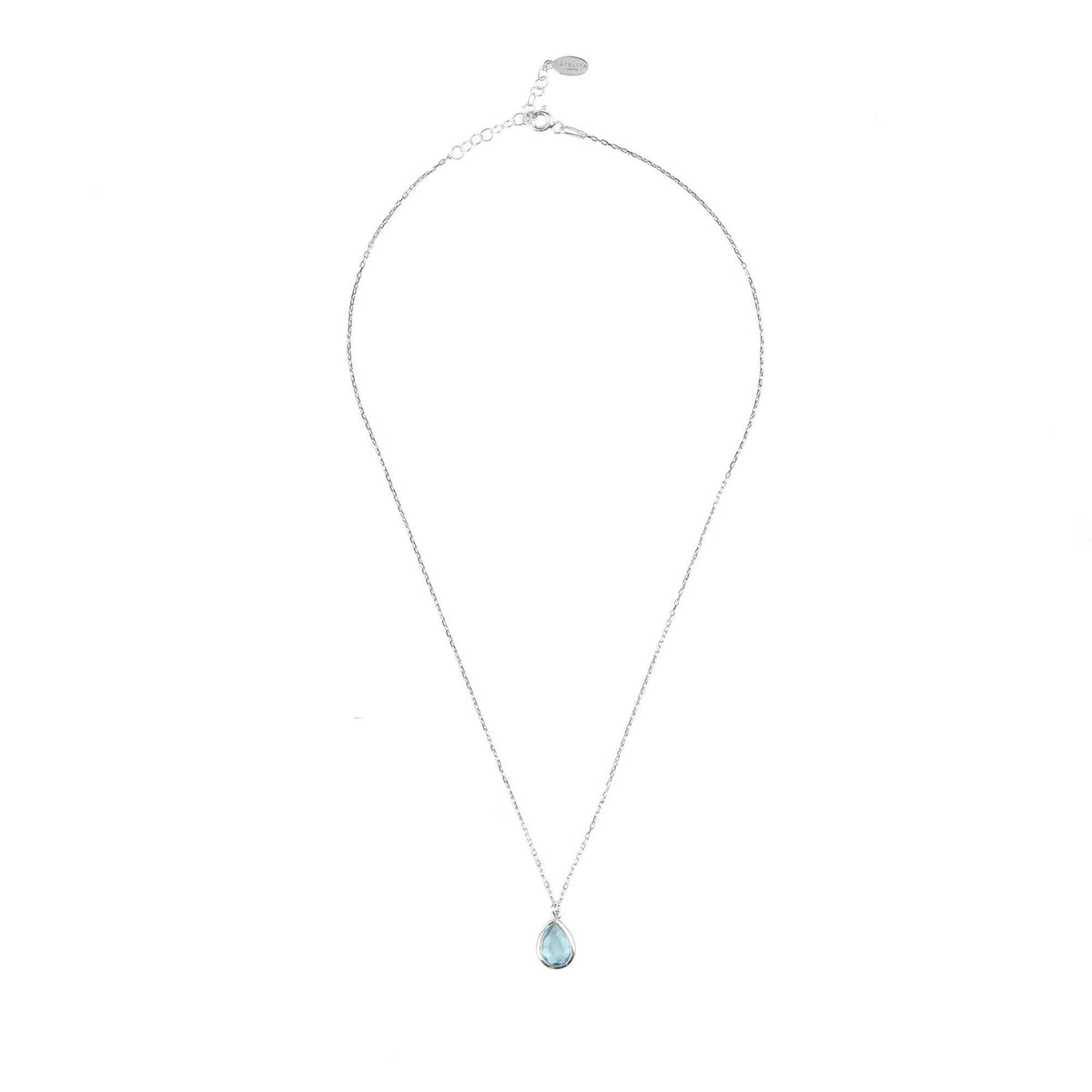 Pisa Mini Teardrop Necklace Silver Blue Topaz.