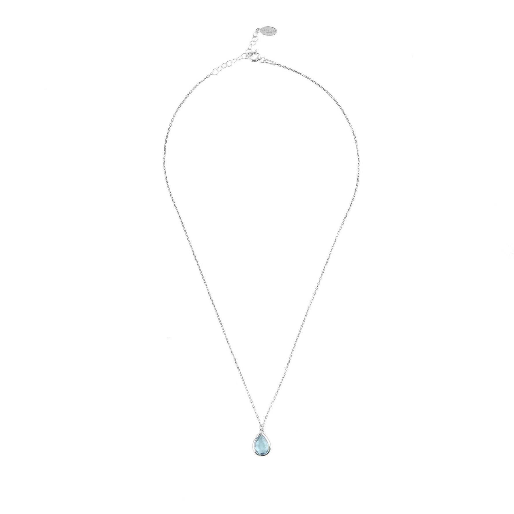 Pisa Mini Teardrop Necklace Silver Blue Topaz.