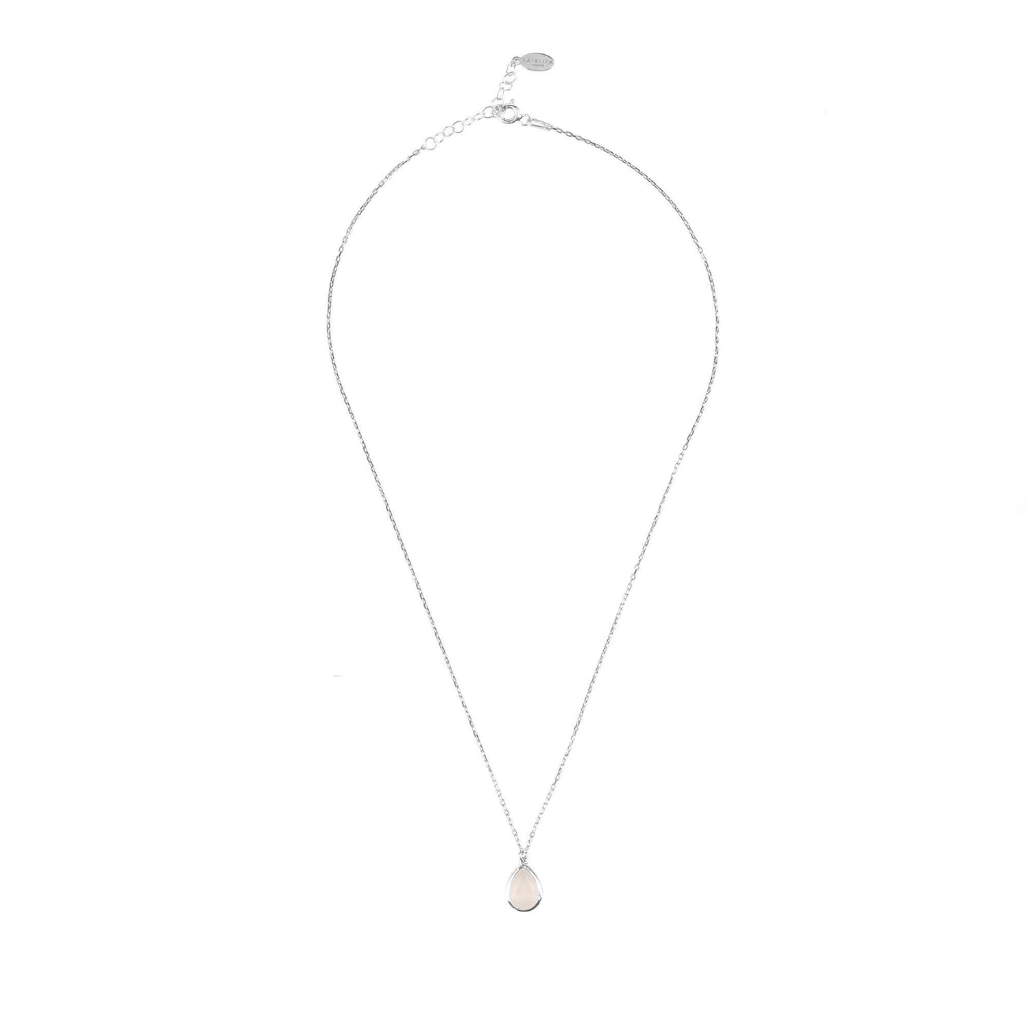 Pisa Mini Teardrop Necklace Silver Rose Quartz.