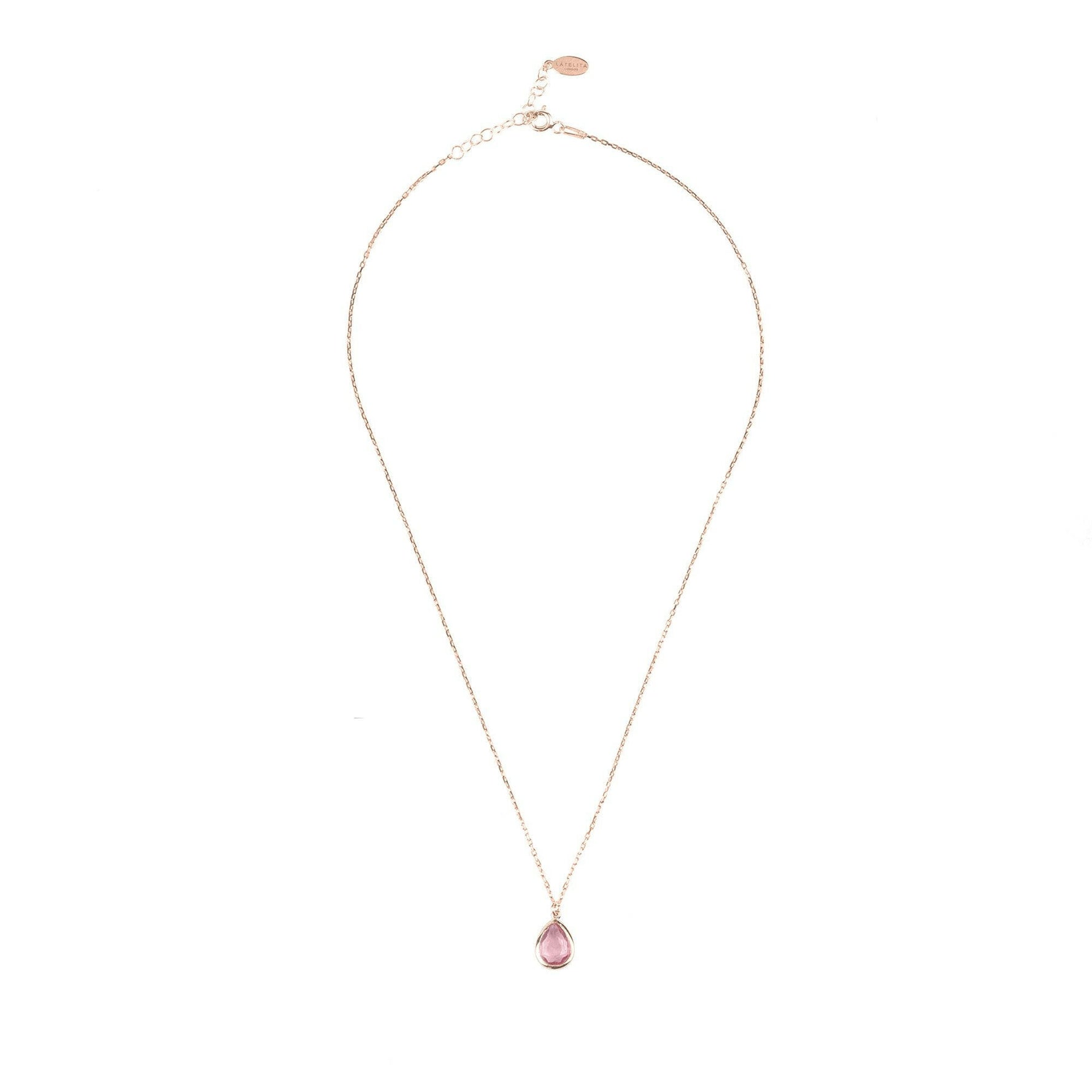 Pisa Mini Teardrop Necklace Rosegold Pink Tourmaline.