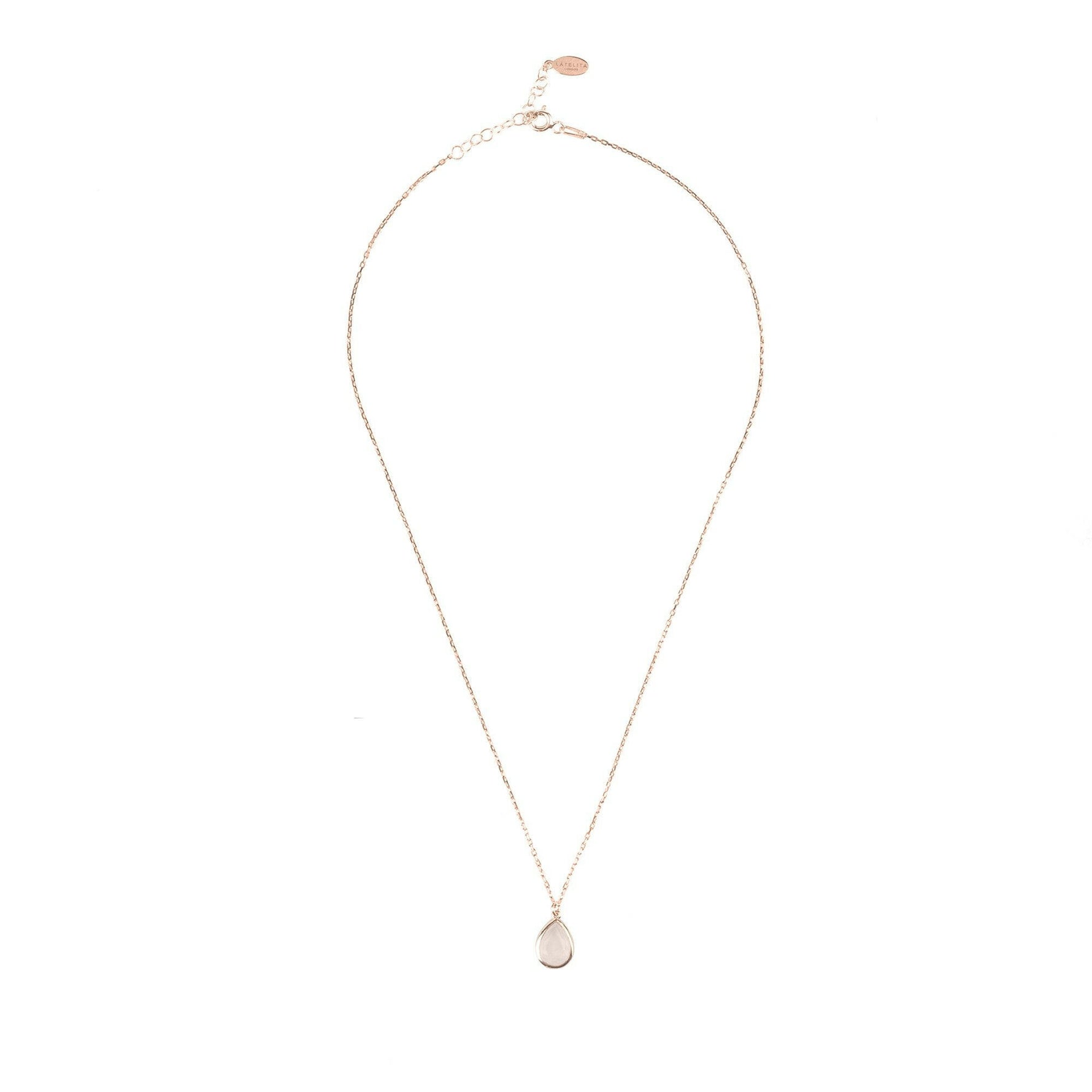 Pisa Mini Teardrop Necklace Rosegold Rose Quartz.