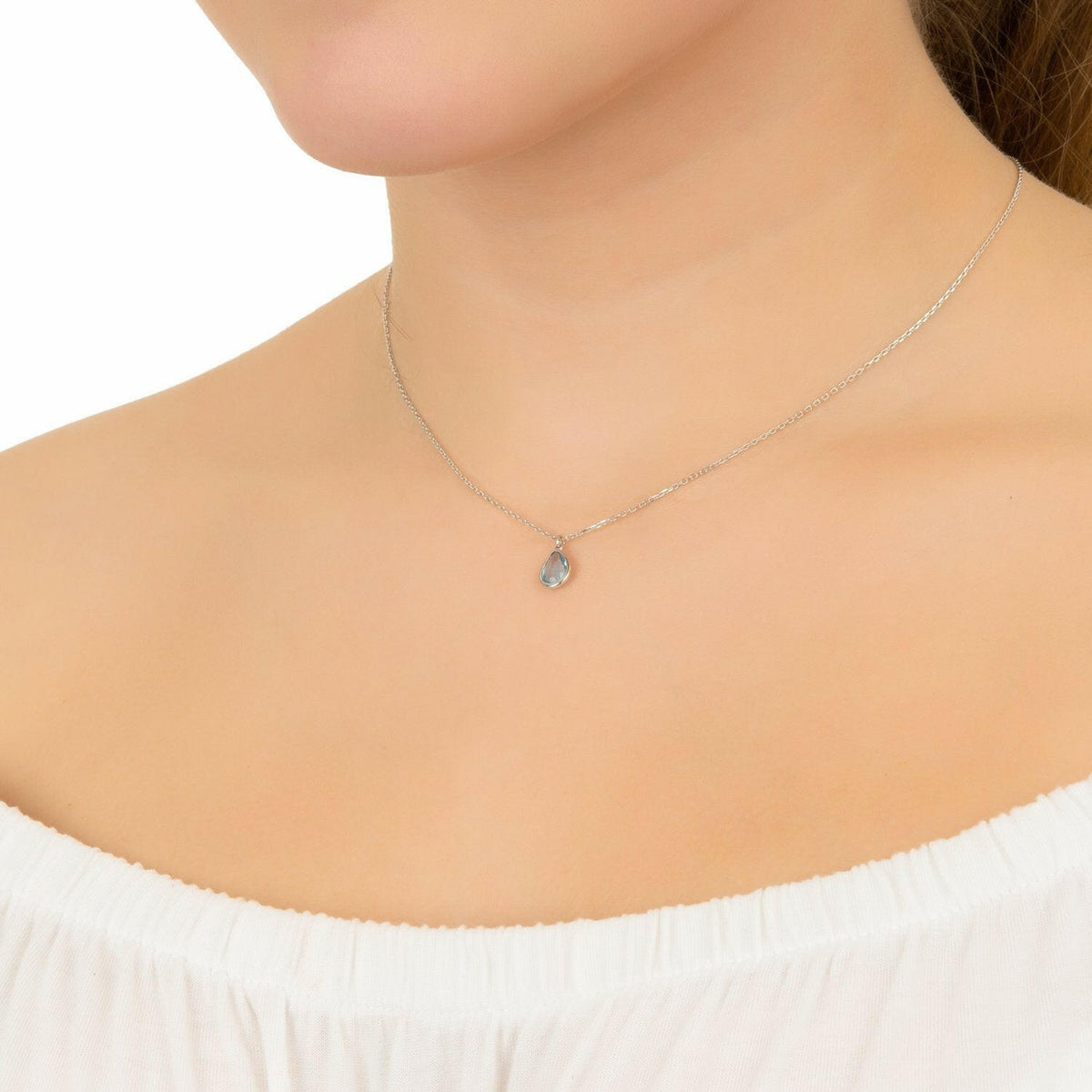 Pisa Mini Teardrop Necklace Silver Blue Topaz.