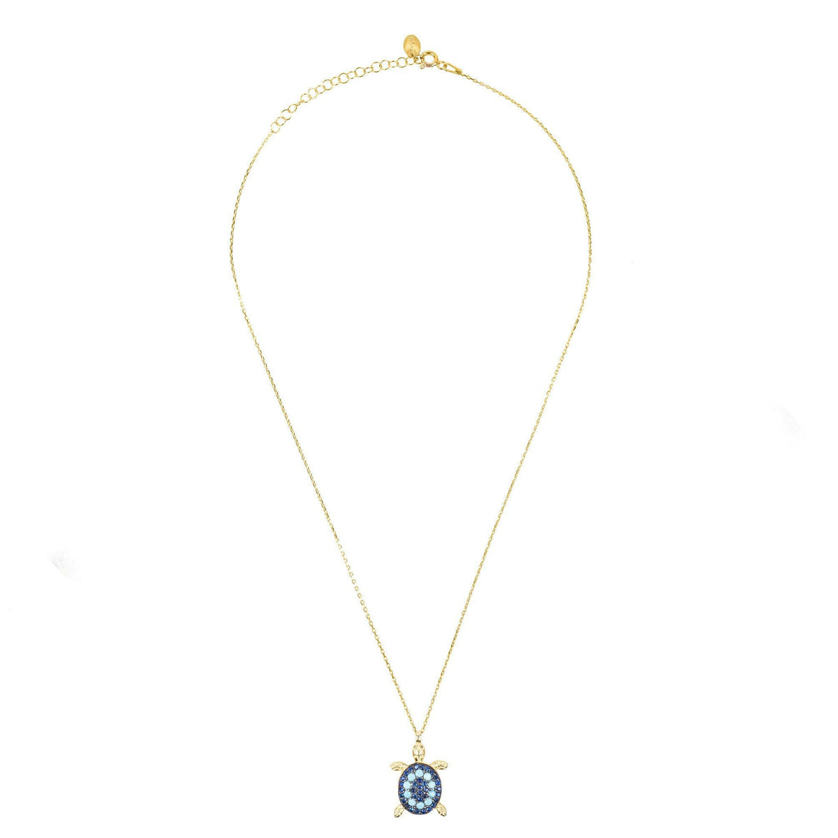 Turtle Turquoise Blue Pendant Necklace Gold.