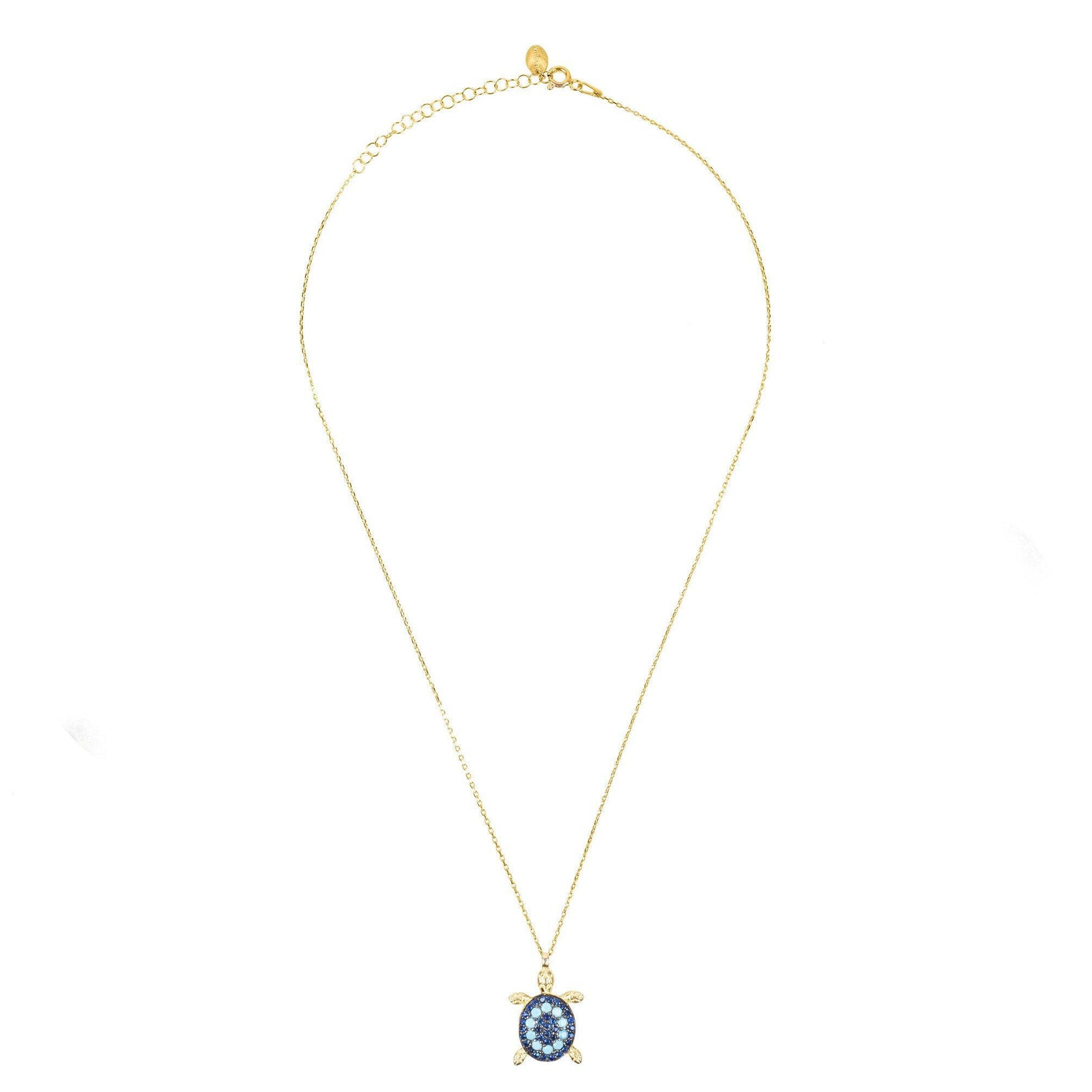 Turtle Turquoise Blue Pendant Necklace Gold.