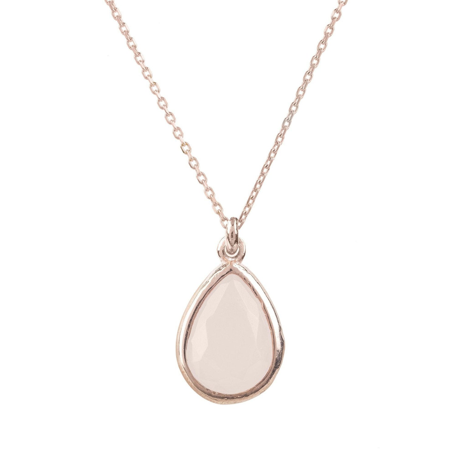 Pisa Mini Teardrop Necklace Rosegold Rose Quartz.