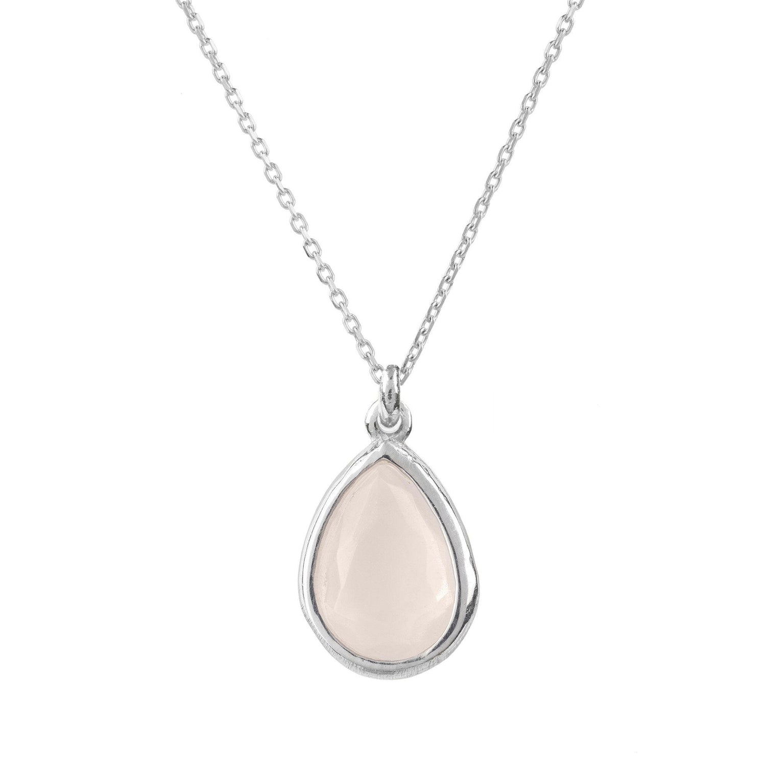 Pisa Mini Teardrop Necklace Silver Rose Quartz.