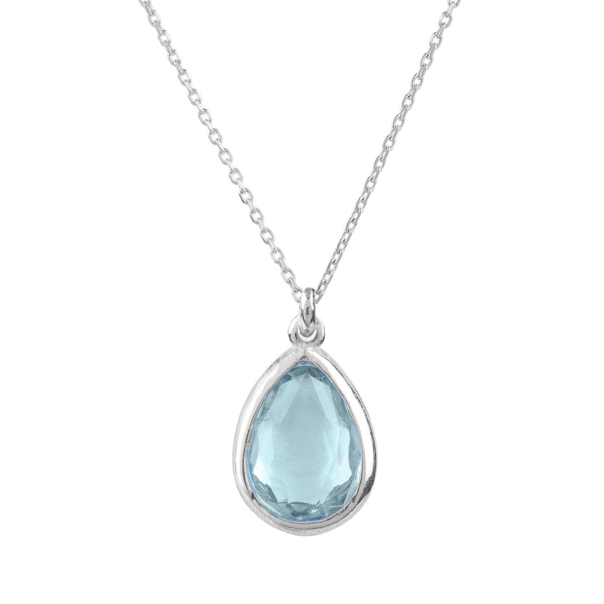 Pisa Mini Teardrop Necklace Silver Blue Topaz.