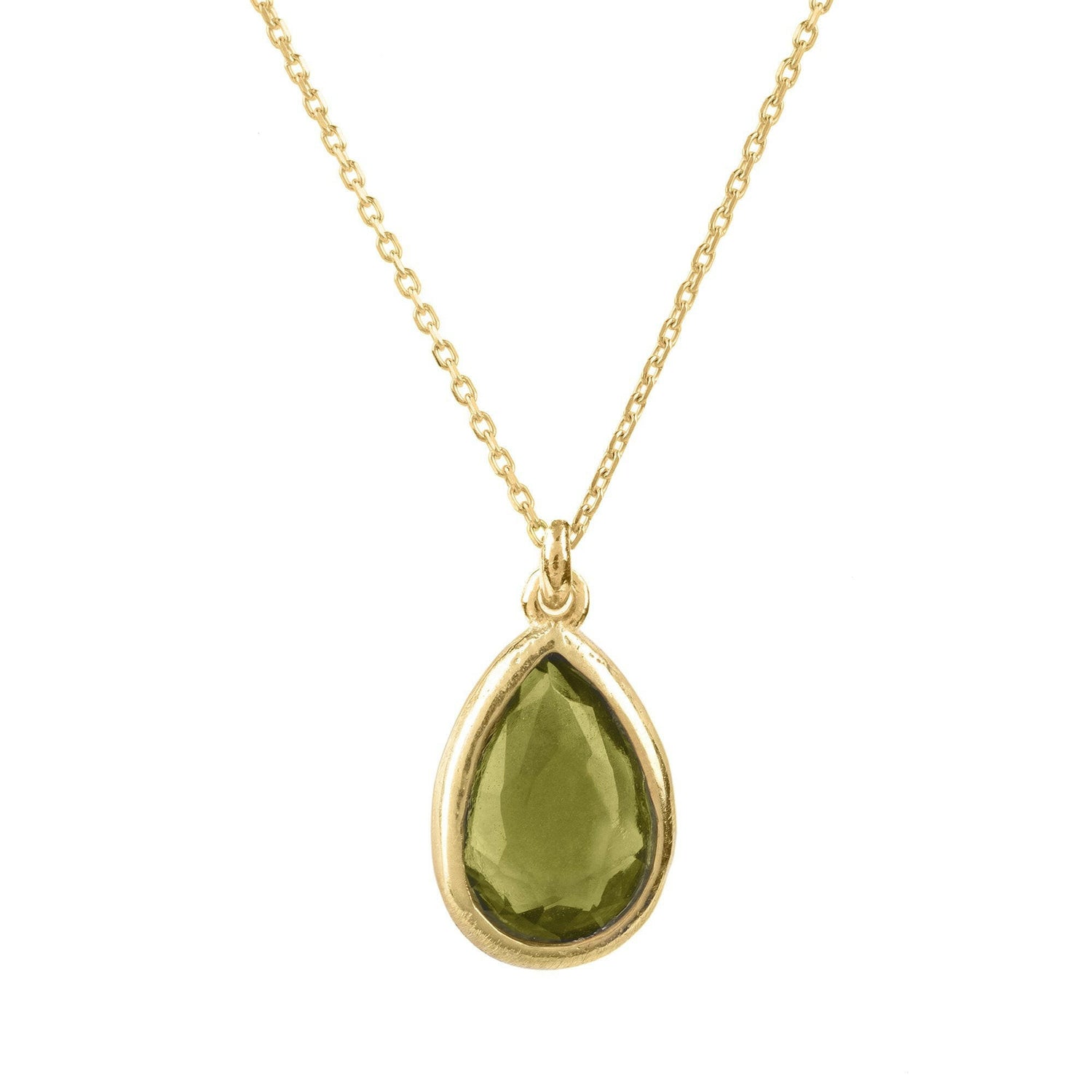 Pisa Mini Teardrop Necklace Gold Peridot.