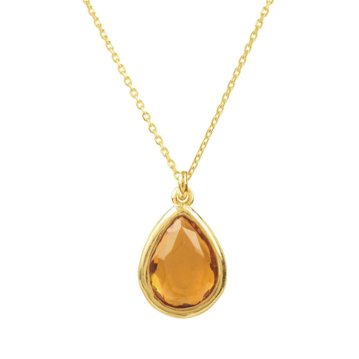 Pisa Mini Teardrop Necklace Gold Citrine.