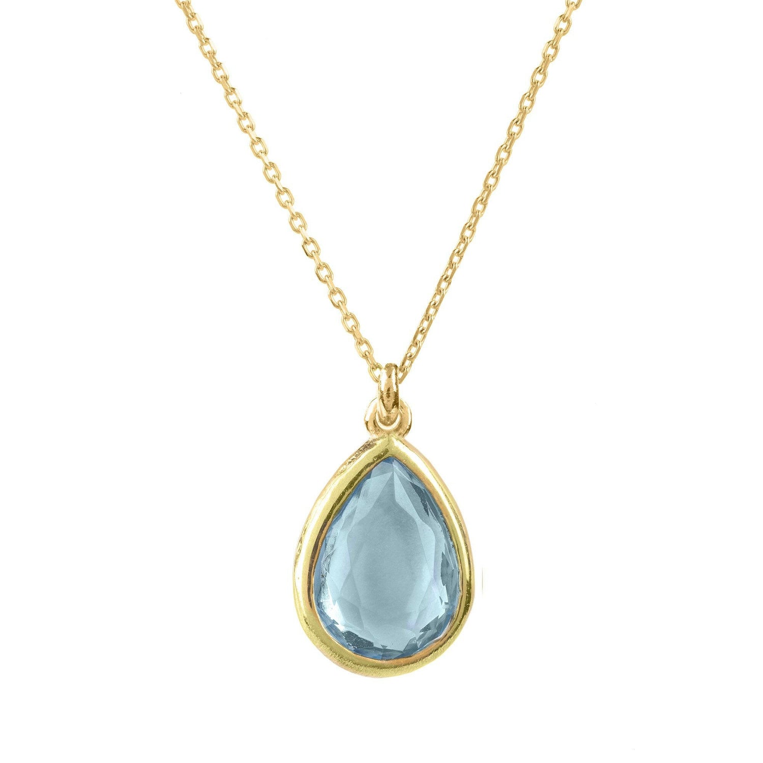 Pisa Mini Teardrop Necklace Gold Blue Topaz.